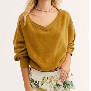 Free People Camel Tan Long Sleeve V Neck Love Like This Cashmere Sweater XS